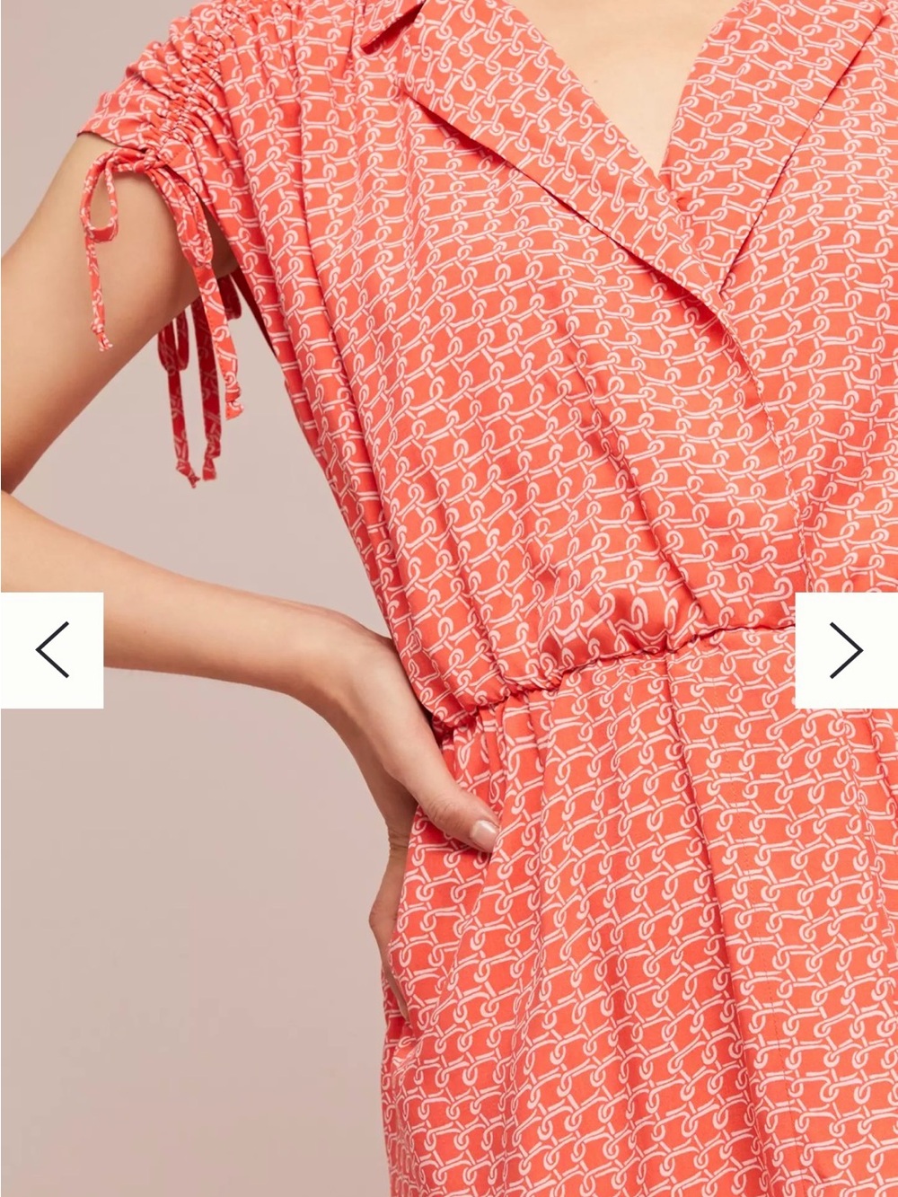 Anthro Maeve Carlotta Ruched Shirtdress Coral Print Tie Sleeve Sz S EUC flirty - Picture 5 of 16